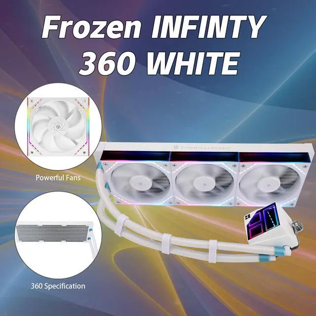 Alt view image 3 of 7 - Thermalrlght Frozen Infinity 360 White CPU Aio Cooler,TL-M12W*3 PWM Fans,Computer CPU Water Cooler,ARGB Infinity Mirror,360 CPU Liquid Cooling:LGA1851/1700/1150/1151/1200/2011,PC Water Cooling