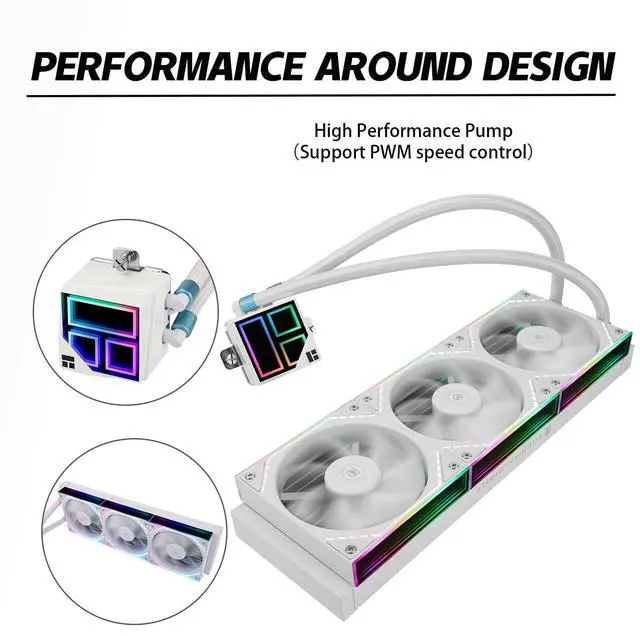 Alt view image 4 of 7 - Thermalrlght Frozen Infinity 360 White CPU Aio Cooler,TL-M12W*3 PWM Fans,Computer CPU Water Cooler,ARGB Infinity Mirror,360 CPU Liquid Cooling:LGA1851/1700/1150/1151/1200/2011,PC Water Cooling