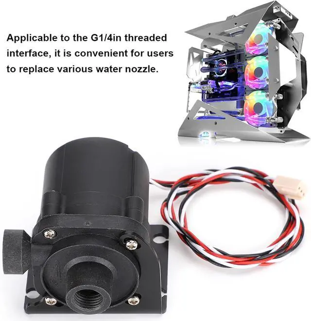 Alt view image 5 of 7 - 12v Brushless DC Pump, G1/4in Mini Computer, 600LH 3600RPM Rotate Speed Water Cooling Pump with Left Water Outlet for PC