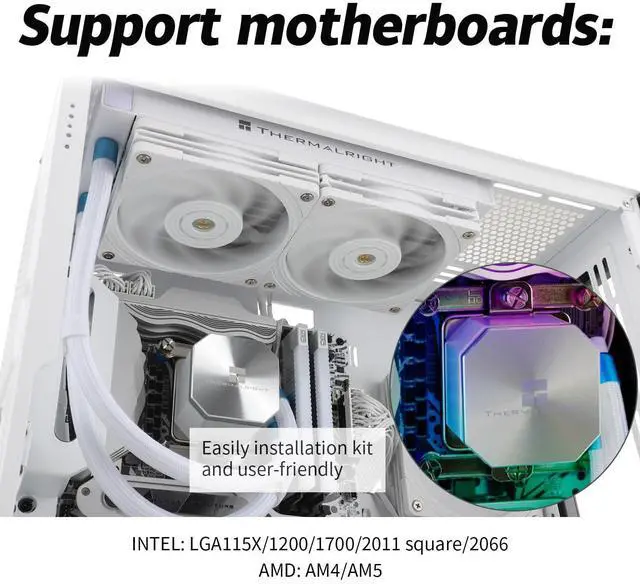 Alt view image 6 of 7 - Thermalrlght Frozen Edge 240 White CPU Liquid Cooler,Efficient PWM Controlled Pump 3300RPM,12CM PWM Fan,Water Cooling Computer Parts,for AMD AM4/AM5,Intel 1150/1151/1200/2011/1700,Computer AIO Cooler