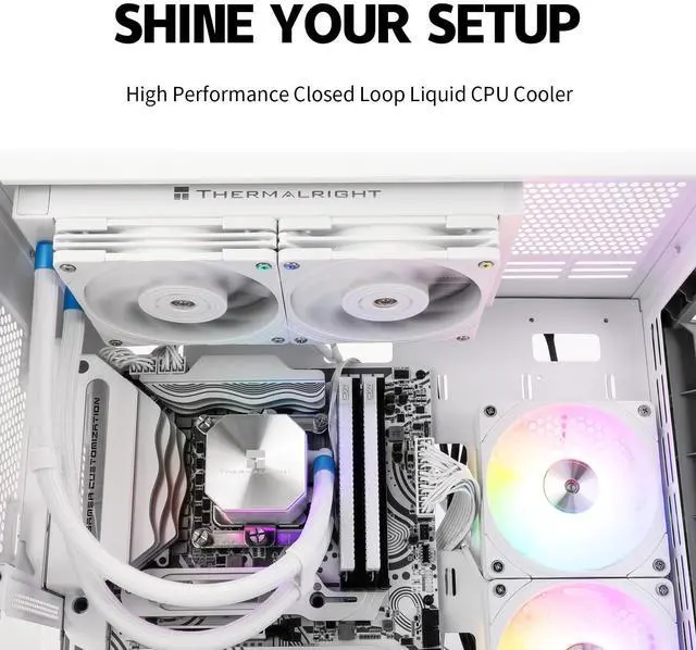 Alt view image 5 of 7 - Thermalrlght Frozen Edge 240 White CPU Liquid Cooler,Efficient PWM Controlled Pump 3300RPM,12CM PWM Fan,Water Cooling Computer Parts,for AMD AM4/AM5,Intel 1150/1151/1200/2011/1700,Computer AIO Cooler