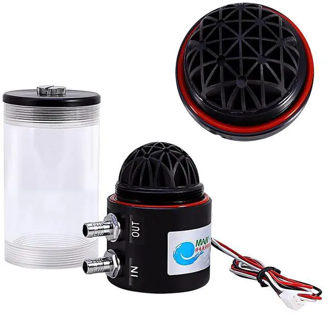 Alt view image 4 of 7 - Cylinder Water Tank, Cylindrical Acrylic Water Tank G 1/4 DN8 Heat Exchanger Water Pump Tank 250ml CO2 Cooler 500L / H 10W DC 12V CPU CO2 Cooling Water Cooler Pump Tank Mute, 3