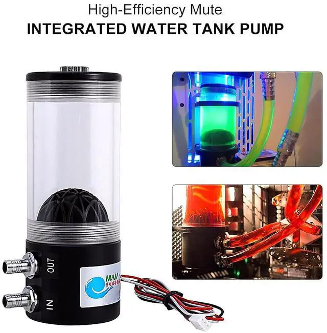 Alt view image 7 of 7 - Cylinder Water Tank, Cylindrical Acrylic Water Tank G 1/4 DN8 Heat Exchanger Water Pump Tank 250ml CO2 Cooler 500L / H 10W DC 12V CPU CO2 Cooling Water Cooler Pump Tank Mute, 3