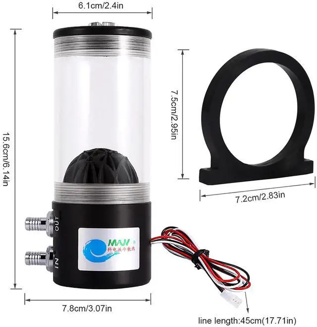 Alt view image 2 of 7 - Cylinder Water Tank, Cylindrical Acrylic Water Tank G 1/4 DN8 Heat Exchanger Water Pump Tank 250ml CO2 Cooler 500L / H 10W DC 12V CPU CO2 Cooling Water Cooler Pump Tank Mute, 3