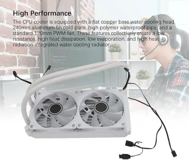 Alt view image 4 of 7 - 240mm CPU Liquid Cooler,ARGB Sync Adjustable CPU Water Cooler,CPU Cooler with High Performance Dual 120mm PWM Fan for LGA2066 2011 1151 1150 1155 1156 1200 1700 12V (White)