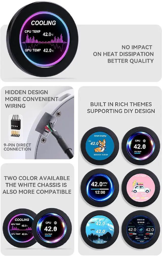 Alt view image 4 of 7 - AIO Display Screen Upgrade Kit, 2.1in CPU Liquid Cooler LCD Display Temp Monitor Computer Accessories PC Parts LCD Screen CPU Temp Monitor for CPU Liquid Cooler
