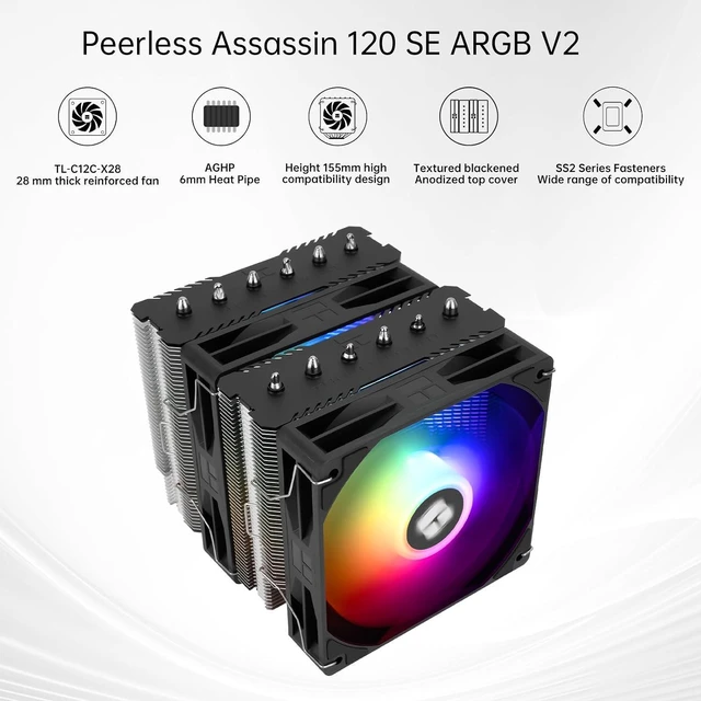 Alt view image 5 of 7 - Peerless Assassin 120 SE ARGB V2 Black CPU Cooler, 6 Heat Pipes CPU Air Cooler, Aluminium Heatsink Cover, for AMD AM4/AM5 Intel LGA 1851/1700/115X/1200