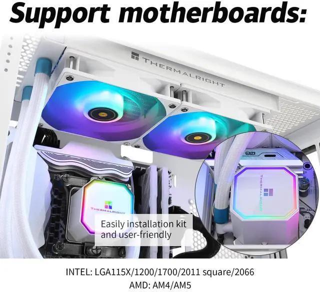 Alt view image 6 of 7 - Thermalrlght Frozen Prism 240 White ARGB AIO Water Cooler,Liquid CPU Cooler, 2×120mm PWM Fans Water Cooling System,1850RPM High Speed,Compatible with AMD/AM4/AM5 & Intel LGA115X/1200/1366/20XX/1700
