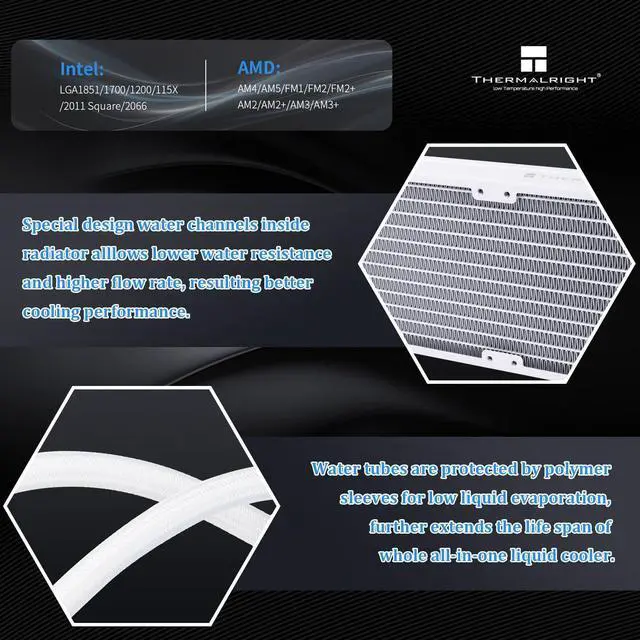 Alt view image 2 of 7 - Thermalrlght Frozen Notte 360 WHITE ARGB Water Cooling CPU Cooler, 360 White CPU Cooler Specifications, Double PWM Fans, S-FDB V2 Bearings, Suitable For AMD/AM4 AM5, Intel LGA 1700/1150/1151/1200/2011