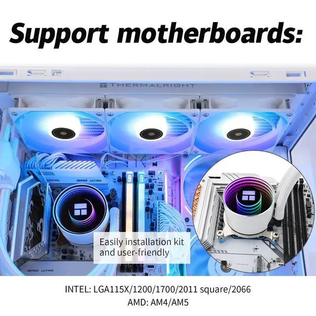 Alt view image 6 of 7 - Thermalrlght Frozen Notte 360 WHITE ARGB Water Cooling CPU Cooler, 360 White CPU Cooler Specifications, Double PWM Fans, S-FDB V2 Bearings, Suitable For AMD/AM4 AM5, Intel LGA 1700/1150/1151/1200/2011