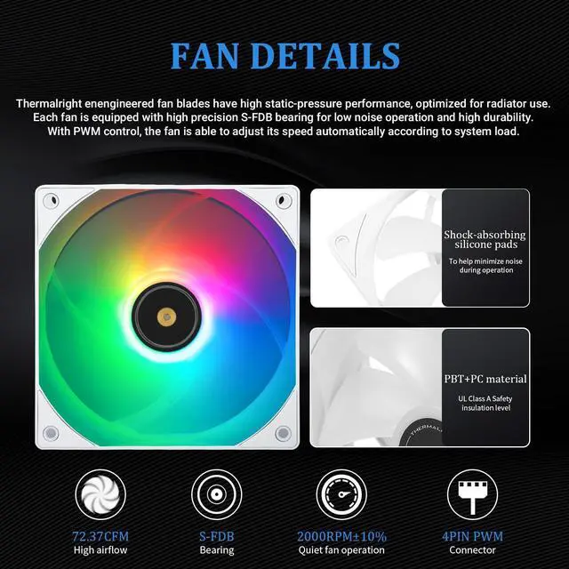 Alt view image 7 of 7 - Thermalrlght Frozen Notte 360 WHITE ARGB Water Cooling CPU Cooler, 360 White CPU Cooler Specifications, Double PWM Fans, S-FDB V2 Bearings, Suitable For AMD/AM4 AM5, Intel LGA 1700/1150/1151/1200/2011