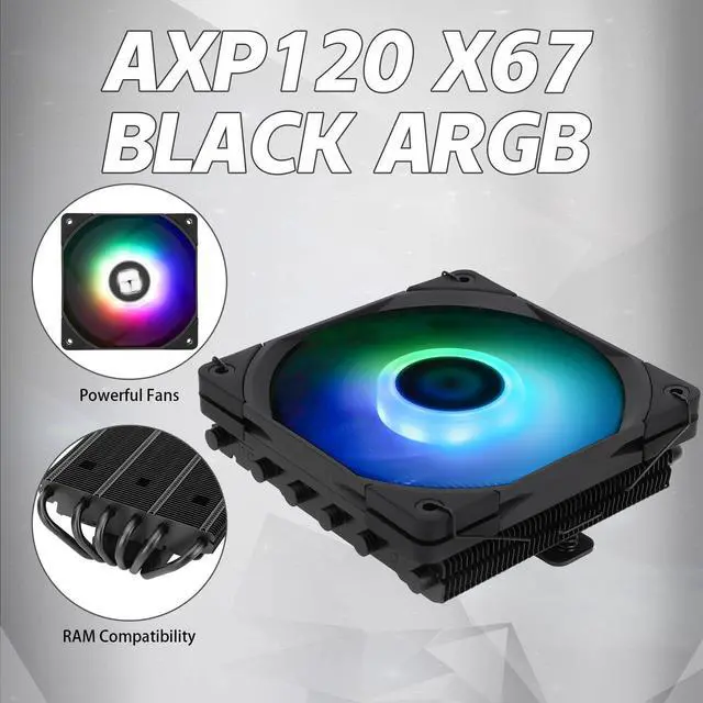 Alt view image 3 of 7 - Thermalrlght AXP120-X67 Black ARGB Low Profile CPU Air Cooler with Quite 120mm TL-C12015B-S PWM Fan, 6 Heat Pipes, 67mm Height, for AMD AM4 AM5/Intel LGA 1700/1150/1151/1155/1200/2011/2066