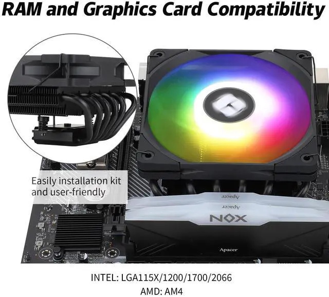 Alt view image 6 of 7 - Thermalrlght AXP120-X67 Black ARGB Low Profile CPU Air Cooler with Quite 120mm TL-C12015B-S PWM Fan, 6 Heat Pipes, 67mm Height, for AMD AM4 AM5/Intel LGA 1700/1150/1151/1155/1200/2011/2066