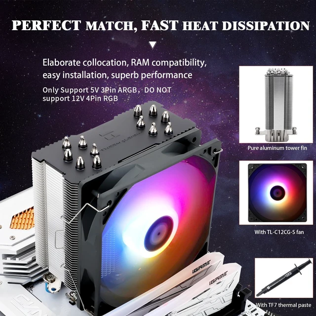 Alt view image 4 of 6 - Thermalrlght Burst Assassin 120 ARGB CPU Cooler, 120mm PWM Quiet Fan ARGB CPU Air Cooler with 1550RPM Speed, for Intel 1700/1150/1151/1200