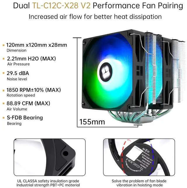 Alt view image 3 of 7 - Peerless Assassin 120 SE ARGB V2 Black CPU Cooler, 6 Heat Pipes CPU Air Cooler, Aluminium Heatsink Cover, for AMD AM4/AM5 Intel LGA 1851/1700/115X/1200