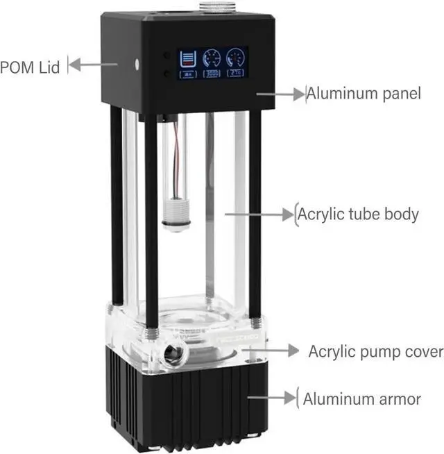 Alt view image 6 of 7 - Water Cooler Pump for PC, Water Cooling System with Liquid Level Sensor 216ml G1 / 4 600L / H Integrated, CPU Cooling System Cooler Pump for Computer PC