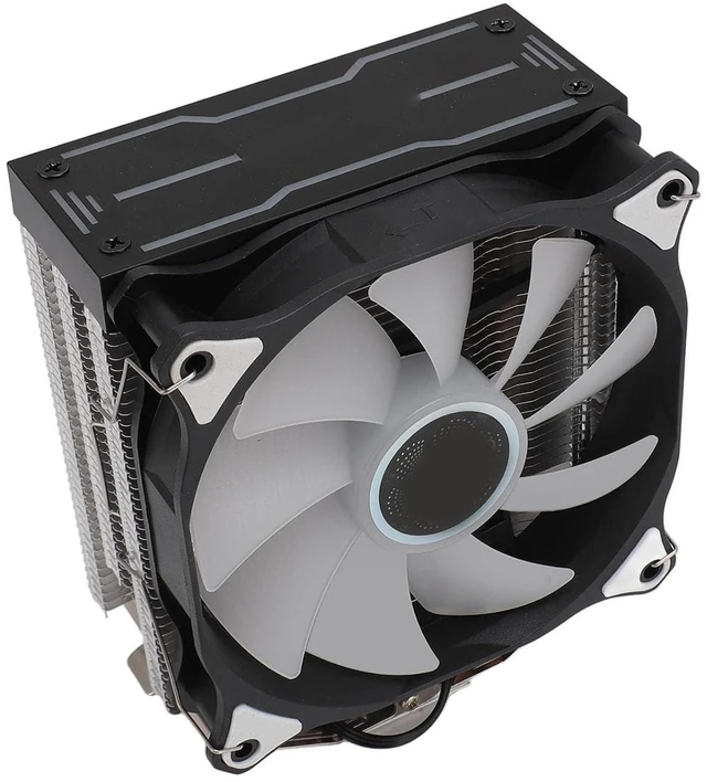 Alt view image 2 of 7 - 12CM CPU Cooler with 4 Heat Pipes, High Airflow Fan & 5 Color Lights, Easy Installation for & Systems