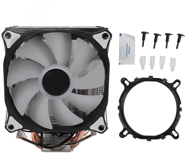 Alt view image 6 of 7 - 12CM CPU Cooler with 4 Heat Pipes, High Airflow Fan & 5 Color Lights, Easy Installation for & Systems