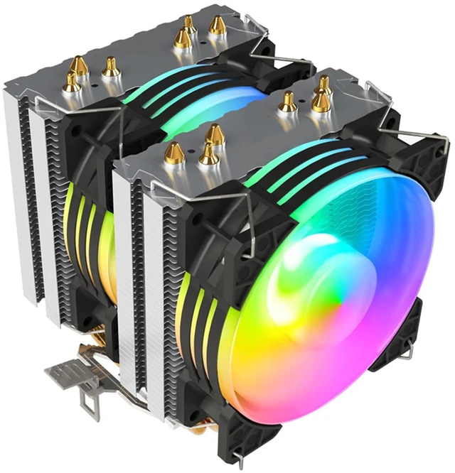 Alt view image 3 of 7 - High Efficiency CPU Air Cooler Double Tower Design 6 Copper Thermal Pipe PWM Fan Speed Control RGBS Lighting Low Noise Universal Double Tower PC Cooling