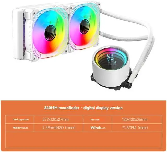 Alt view image 2 of 7 - Integrated Water-Cooled Digital Display CPU Radiator T-240MMARGB Liquid CPU Water Cooling Argb Wireless Lens Temperature Display CPU Fan with 240mm ARGB PWM Fan Computer Water Cooling B