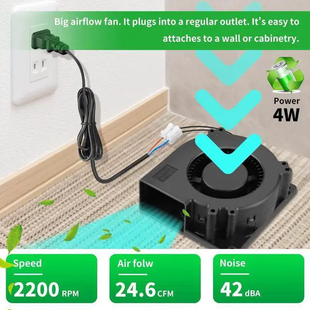 Alt view image 3 of 7 - AC EC Powered 120mm x 32mm Radial Centrifugal Blower Fan 110V 115V 120V 220V 240V for Refrigerator Receiver DVR Xbox Modem AV Cabinet Cooling