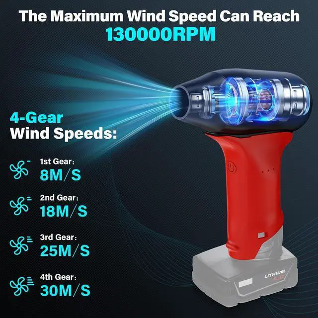 Alt view image 4 of 7 - TPDL Mini Jet Blower Portable Violent Turbo Fan for Milwaukee M12 12V Battery, 4-Speed Wireless High Speed Handheld Fan, for Computer Key Board Cleaning,Hair Drying,Camping,Outdoors (No Battery)