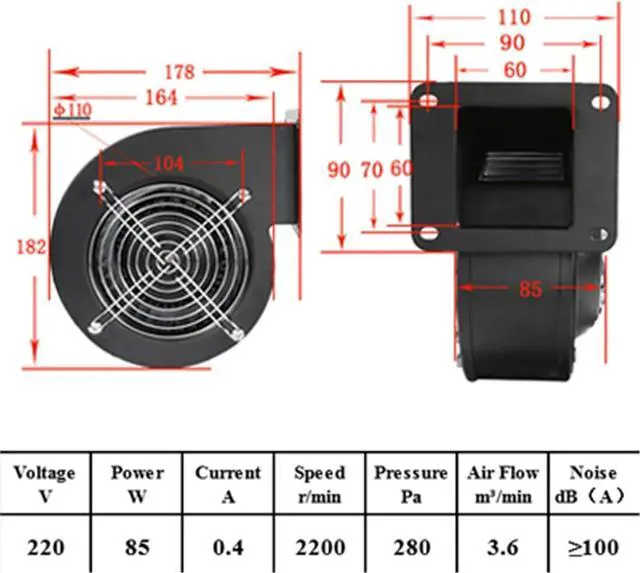 Alt view image 2 of 3 - Industrial Frequency Centrifugal Fan 85W 120W 180W 240W Industrial Cooling Multi-Wing Silent air Blower 220V(85W)