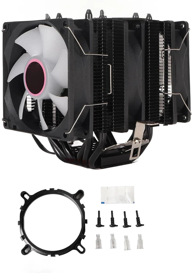 Alt view image 6 of 7 - Colorful Lighting of 9 Cm CPU Cooler Dual Tower 6 Copper Heat Tube 3 Fans for Copper DIY Enthusiasts