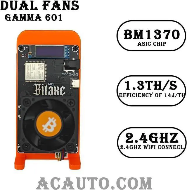 Alt view image 3 of 6 - New Bitaxe Gamma 601 Pro Dual-Fan Version 1.3TH/s 18W/TH Efficiency Twin Turbo Cooling Bitcoin Solo Miner BM1370 ASIC Chip 2.4G Web & WiFi