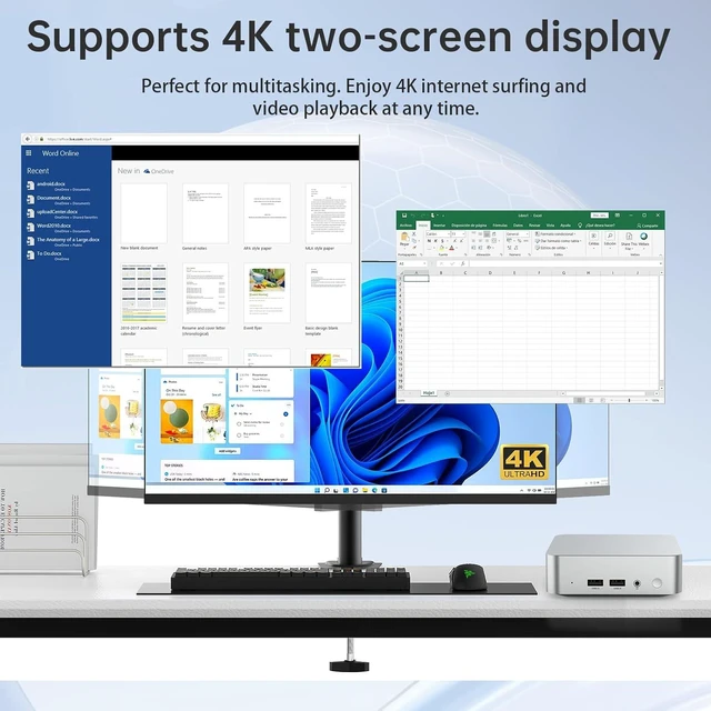 Alt view image 4 of 7 - Mini PC (4C/4T) 8GB RAM 256GB SSD Support 2T desktop computers windows/WiFi/BT/DC/RJ45 LAN 1000M/USB*4/USB-C*2 /HDMI*2 4K Dual Display 2.4G/5G WiFi & BT4.2 Mini Desktop Computer Home Office (N3700)
