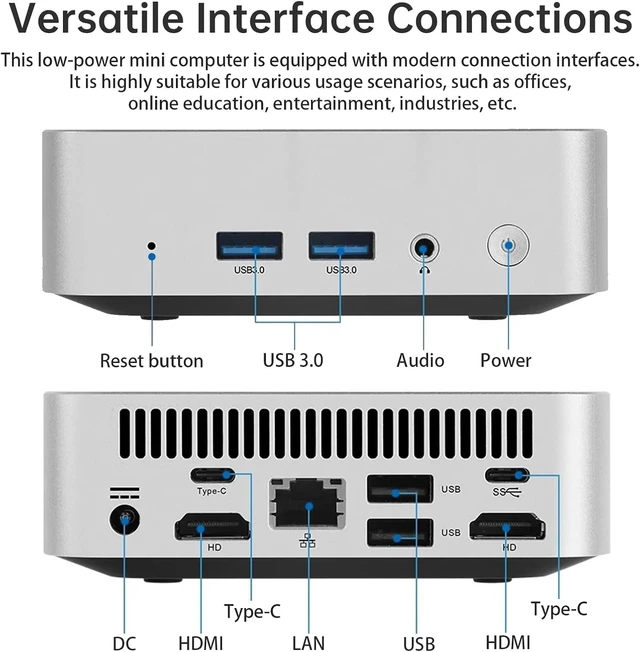 Alt view image 6 of 7 - Mini PC (4C/4T) 8GB RAM 256GB SSD Support 2T desktop computers windows/WiFi/BT/DC/RJ45 LAN 1000M/USB*4/USB-C*2 /HDMI*2 4K Dual Display 2.4G/5G WiFi & BT4.2 Mini Desktop Computer Home Office (N3700)
