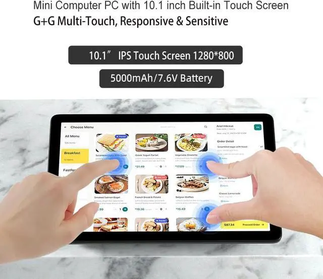 Alt view image 4 of 7 - Mini PC Computer Win11 Pro Fanless Industrial Mini Desktop Computer with 10.1" Touchscreen Display, N5095 CPU 8GB Ram, 128GB ROM, 5000mAh Battery, Dual RS232, HDMI, Type-C, BT 5.0, WOL