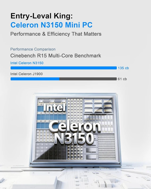 Alt view image 2 of 7 - Mini PC Intel N3150, 8GB RAM 256GB SSD, Dual HDMI 4K, WiFi 5