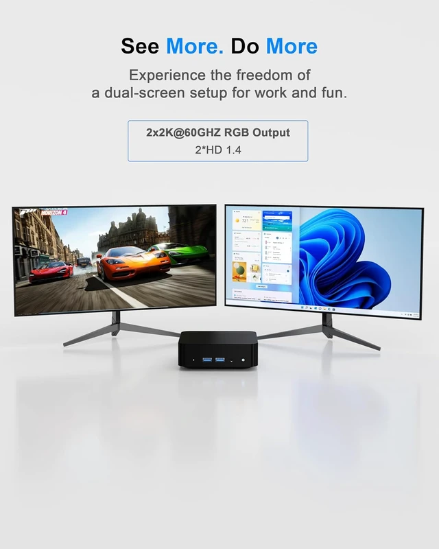 Alt view image 3 of 7 - Mini PC Intel N3150, 8GB RAM 256GB SSD, Dual HDMI 4K, WiFi 5