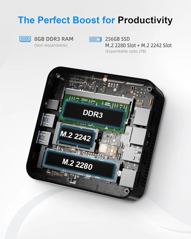 Alt view image 4 of 7 - Mini PC Intel N3150, 8GB RAM 256GB SSD, Dual HDMI 4K, WiFi 5