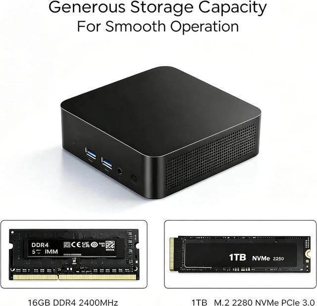 Alt view image 2 of 7 - 2026 New Mini PC Windows 11 Pro, 1TB SSD, 16GB RAM, Intel Core i3-6006U, Desktop Computer Support 4K@60Hz, WiFi 5, Bluetooth 5, Type-C, USB 3.2 Gen1, HDMI, RJ45 Ethernet, Home, Business, Office