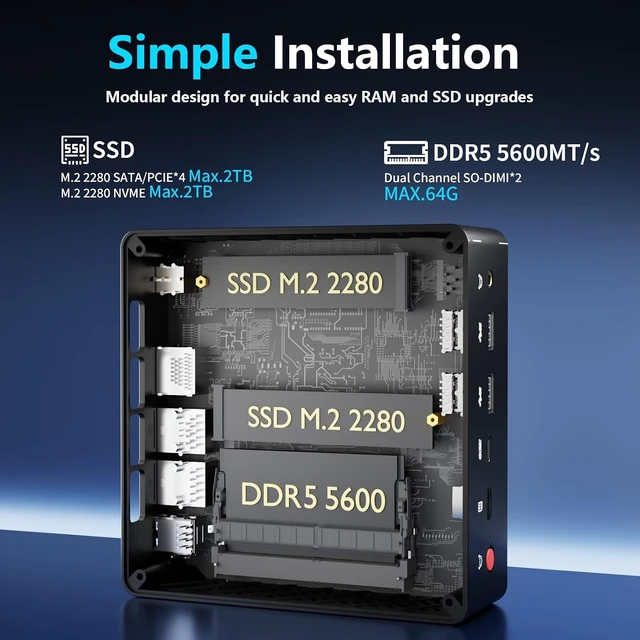 Alt view image 3 of 7 - AI Mini PC with Intel Ultra 7 155H (16C/22T), 16GB DDR5, 1TB NVMe SSD, Mini Desktop Computer Supports Triple 8K Displays, Thunderbolt 4, Dual 2.5GbE LAN, Wi-Fi 6, BT 5.2, Win 11 Pro