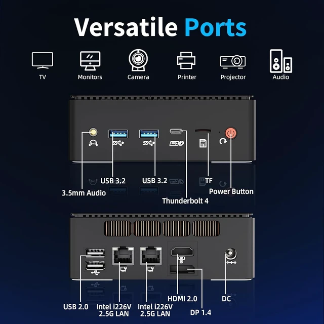 Alt view image 6 of 7 - AI Mini PC with Intel Ultra 7 155H (16C/22T), 16GB DDR5, 1TB NVMe SSD, Mini Desktop Computer Supports Triple 8K Displays, Thunderbolt 4, Dual 2.5GbE LAN, Wi-Fi 6, BT 5.2, Win 11 Pro