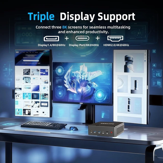 Alt view image 7 of 7 - AI Mini PC with Intel Ultra 7 155H (16C/22T), 16GB DDR5, 1TB NVMe SSD, Mini Desktop Computer Supports Triple 8K Displays, Thunderbolt 4, Dual 2.5GbE LAN, Wi-Fi 6, BT 5.2, Win 11 Pro