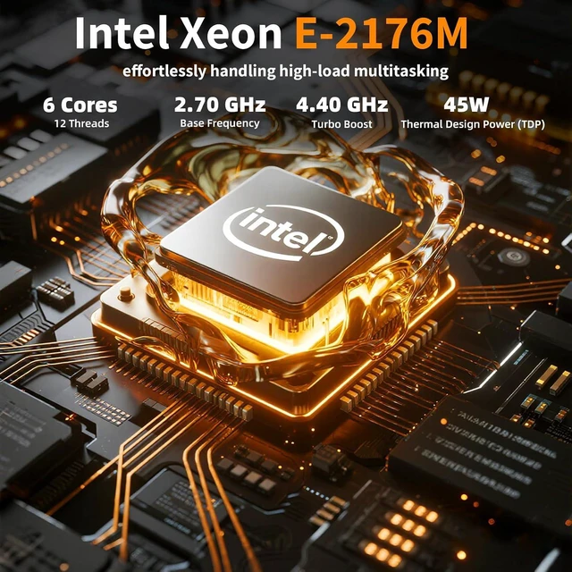 Alt view image 2 of 7 - Mini PC ComputerIntel Xeon E-2176M 16GB DDR4 RAM, 1TB PCIe SSD, Mini Computer Supports 4K Dual Screen Display/WiFi6/BT5.2/Dual Gigabit LAN/VESA