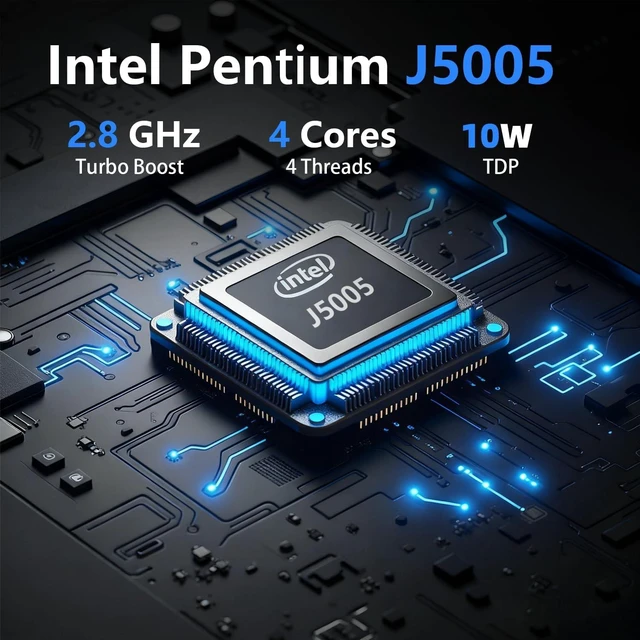 Alt view image 2 of 7 - Fanless Mini PC, Industrial PC Pentium Silver J5005, 8GB RAM, 128GB SSD, Windows 11 Pro, HD VGA Dual Display, 2 RS232 COM, Dual Gigabit Ethernet, WiFi 5, BT