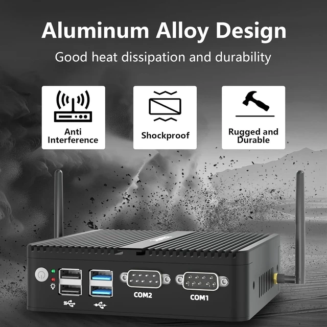 Alt view image 6 of 7 - Fanless Mini PC, Industrial PC Pentium Silver J5005, 8GB RAM, 128GB SSD, Windows 11 Pro, HD VGA Dual Display, 2 RS232 COM, Dual Gigabit Ethernet, WiFi 5, BT