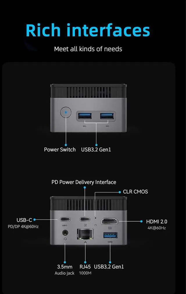 Alt view image 7 of 7 - youyeetoo BY53 Windows 11 Mini PC, N150 3.6GHz Processor, 12GB DDR5 128GB PCIe M.2 SSD, Mini Desktop Computers with 4K HDMI/USB3.2/WiFi 5/BT5.0 Gigabit Ethernet for Home Office Business (128)