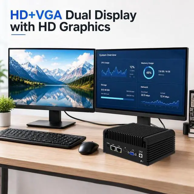 Alt view image 2 of 7 - Fanless Mini PC N2840, DDR3L Barebone, Dual LAN Firewall Industrial PC, Linux Micro Desktop Computer for Home Office, HD VGA, 2 x RS232 Serial Port, USB3.0, Auto Power On
