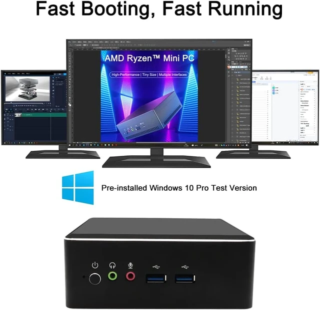 Alt view image 4 of 5 - AMD Mini PC Ryzen 2200U 2700U 3550H Windows 10 Pro, Mini Gaming Computer 16GB DDR4 512GB M.2 NVME SSD, HDMI DP Type-C AC WiFi BT(16GB DDR4 RAM, 512GB NVME SSD, AC WiFi, AMD Ryzen 7 2700U)