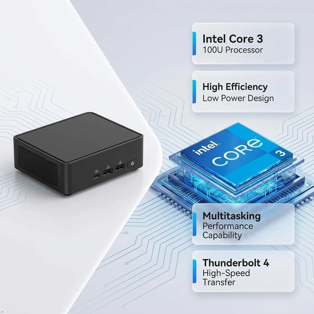 Alt view image 2 of 6 - WEELIAO NUC 15 Pro NUC15CRKI3 Mini PC, Core 3 100U Hexa-Core, Wi-Fi 7, Thunderbolt 4, 2.5GbE, Windows 11 Pro, Black, 1.5x4.6x4.4 Inch(8GB RAM+256GB SSD)