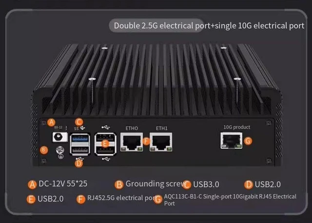 Alt view image 4 of 7 - Fanless Mini PC, Alder Lake N200 (Up to 3.7GHz) NO DDR5 RAM NO M.2 NVMe SSD,Firewall Hardware AQC113C-B1-C 10GbE RJ45, 2x2.5GbE LAN OPNsense Appliance,AES-NI, 2HD, TF/WiFi 6,2SATA