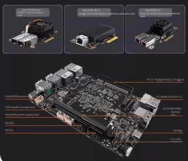 Alt view image 5 of 7 - Fanless Mini PC, Alder Lake N200 (Up to 3.7GHz) NO DDR5 RAM NO M.2 NVMe SSD,Firewall Hardware AQC113C-B1-C 10GbE RJ45, 2x2.5GbE LAN OPNsense Appliance,AES-NI, 2HD, TF/WiFi 6,2SATA