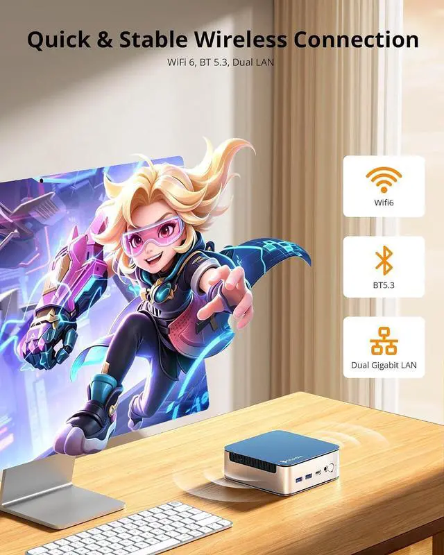 Alt view image 5 of 7 - Glorlin Mini PC Ryzen 7 6800H(up to 4.7GHz), 16GB LPDDR5 512GB NVMe SSD, Radeon 680M, Triple 4K Display HDMI/DP/Type-C, Dual LAN, WiFi 6 BT5.3, Mini Desktop Computer for Office, Home & Gaming