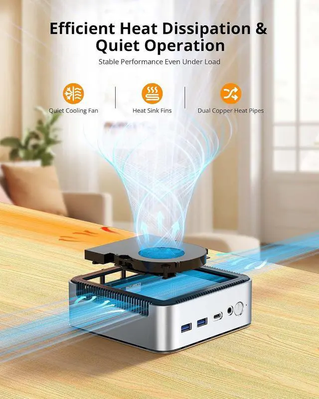 Alt view image 6 of 7 - Glorlin Mini PC Ryzen 7 6800H(up to 4.7GHz), 16GB LPDDR5 512GB NVMe SSD, Radeon 680M, Triple 4K Display HDMI/DP/Type-C, Dual LAN, WiFi 6 BT5.3, Mini Desktop Computer for Office, Home & Gaming